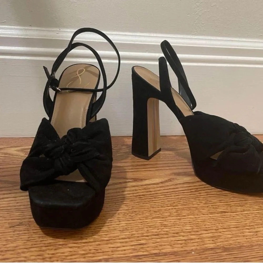Sam Edelman Black Suede Platform Knot Ankle-Strap Heels